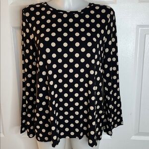 CHICO’S CREW NECK BLACK with CREAM POLKA DOTS LONG SLEEVE BLOUSE TOP SZ 2